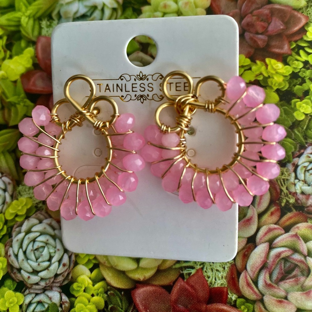 Stainless Steel Pink Hoop Earrings